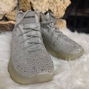 Bebe Sport Gray Rhinestone Sneakers with Chunky Sole